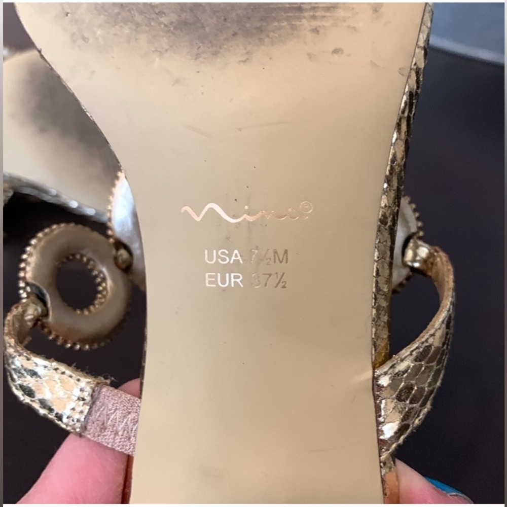 Nina womens gold sandals size 7.5 night out glam metallic dressy jewels feminine - Picture 4 of 5
